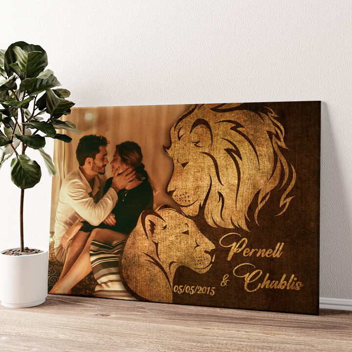 Impression sur toile personnalisée Les Lions de l'amour