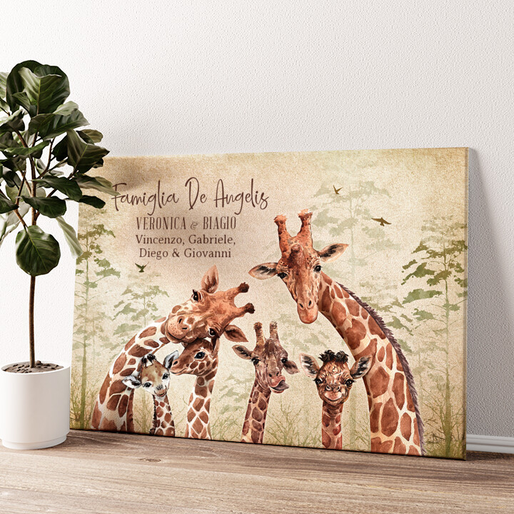 Stampa personalizzata su tela Famiglia di giraffe