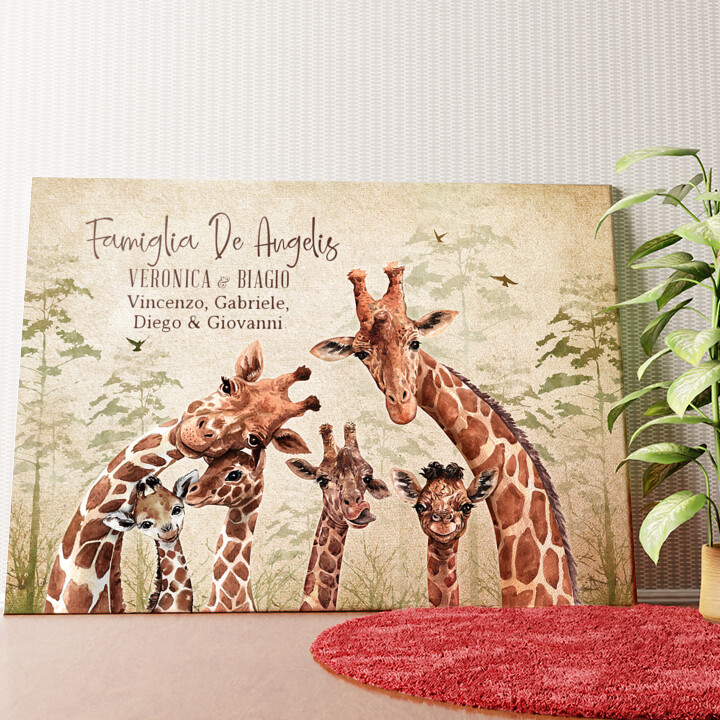 Famiglia di giraffe Tela personalizzata