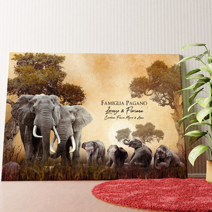 Famiglia di elefanti Tela personalizzata