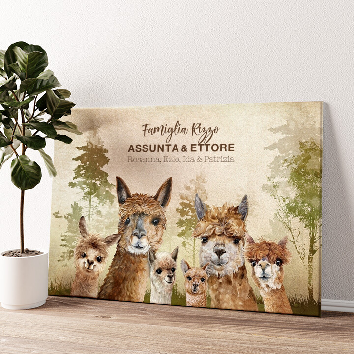 Stampa personalizzata su tela Famiglia di alpaca