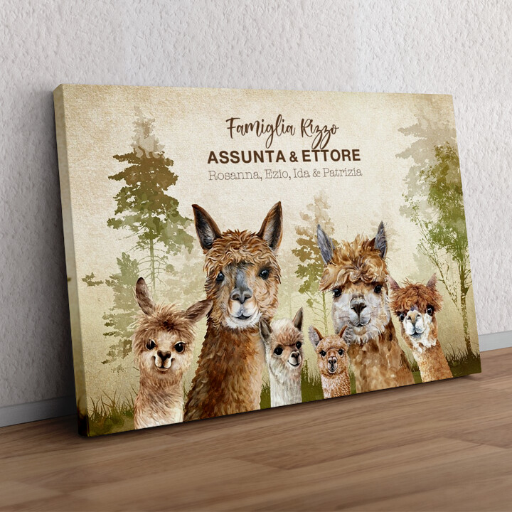 Regalo personalizzato Famiglia di alpaca