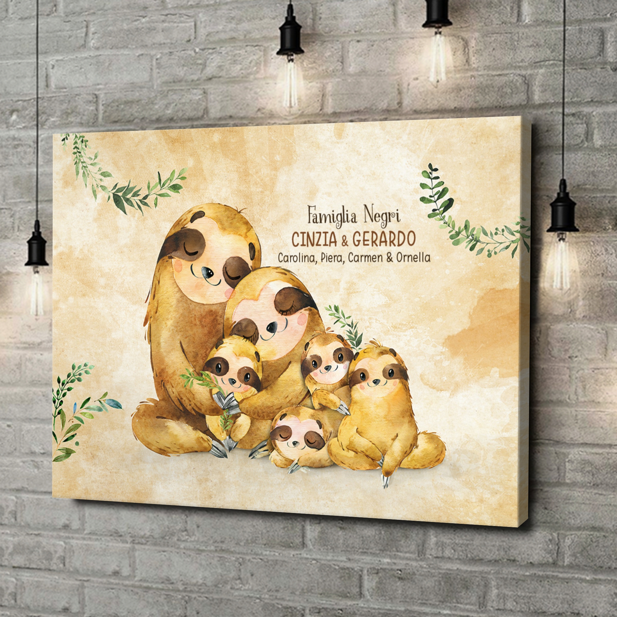 Tela Regalo Famiglia di bradipi