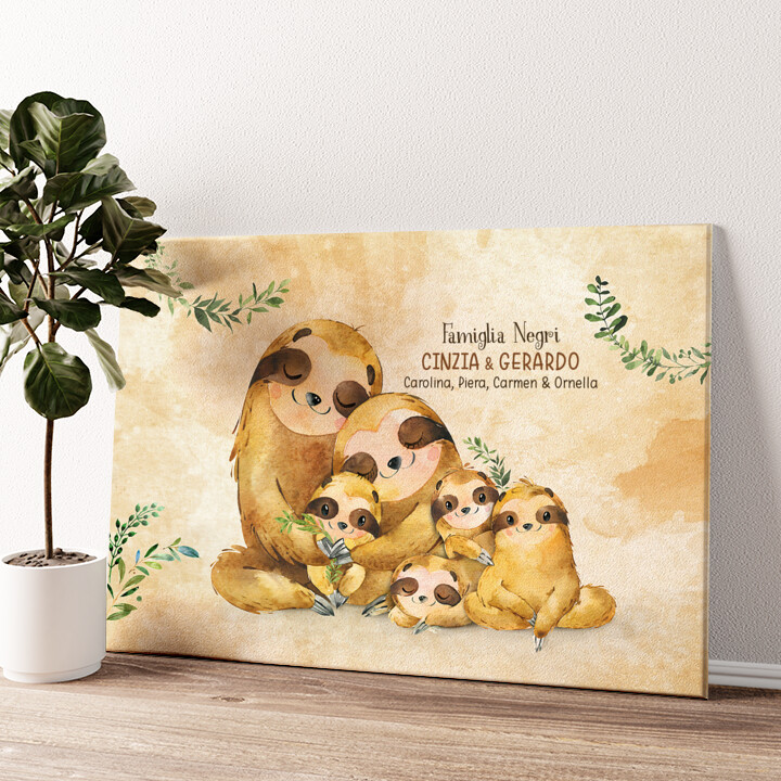 Stampa personalizzata su tela Famiglia di bradipi