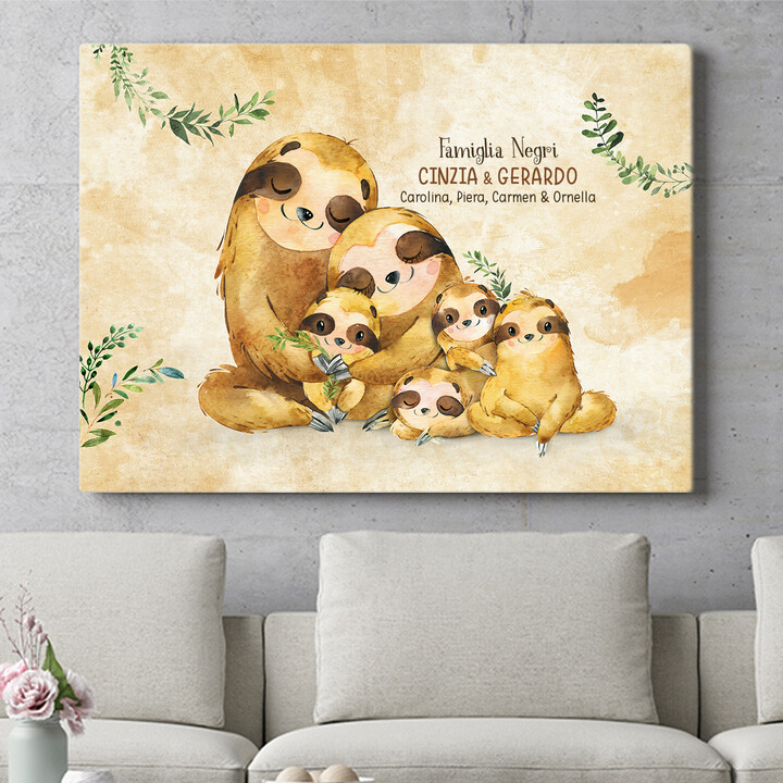 Tela personalizzata Famiglia di bradipi