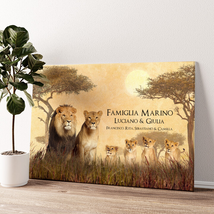 Stampa personalizzata su tela Famiglia di leoni