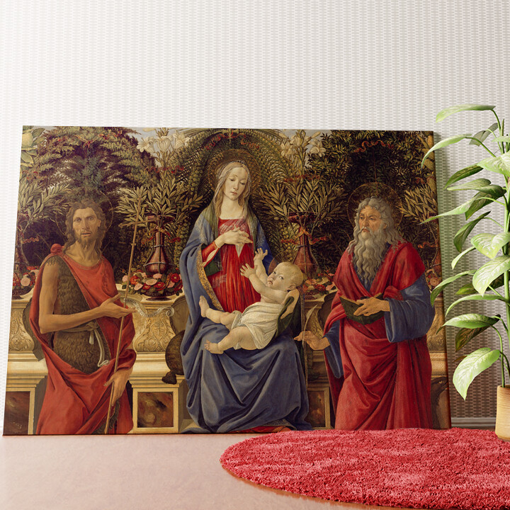 La Madonna col Bambino in trono tra i santi Giovanni Battista e Sebastiano Tela personalizzata