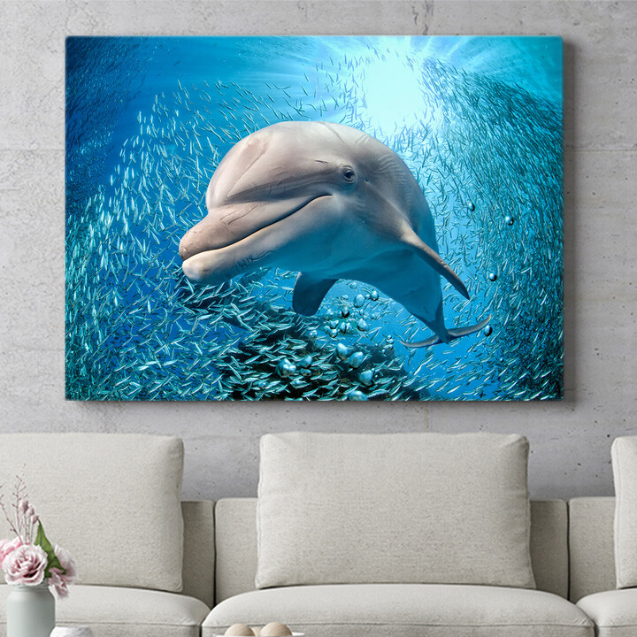 Gepersonaliseerde muurschildering Dolfijn in de zee