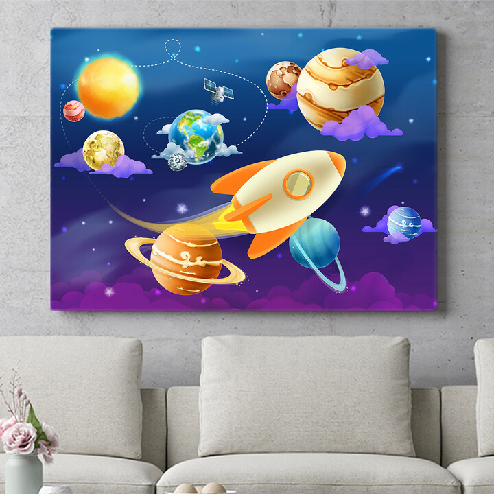Gepersonaliseerde muurschildering Cartoon planetenstelsel