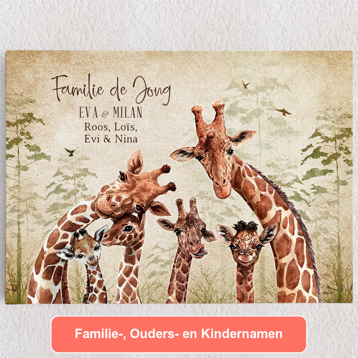 Gepersonaliseerde Canvas Giraffenfamilie