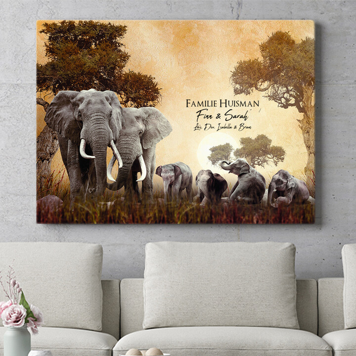 Gepersonaliseerde muurschildering Olifantenfamilie