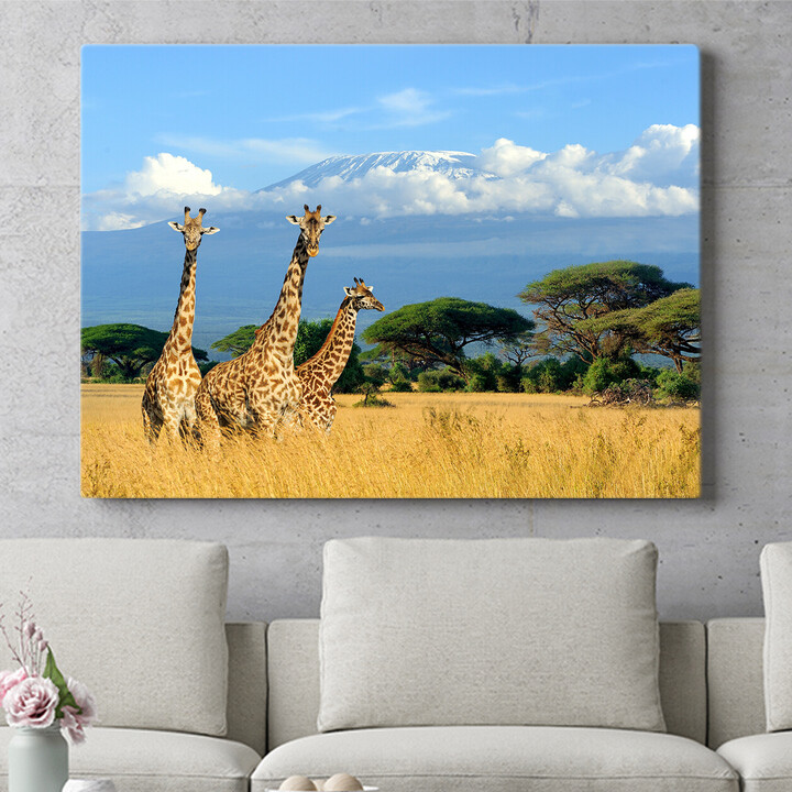 Gepersonaliseerde muurschildering Giraffen voor de Kilimanjaro
