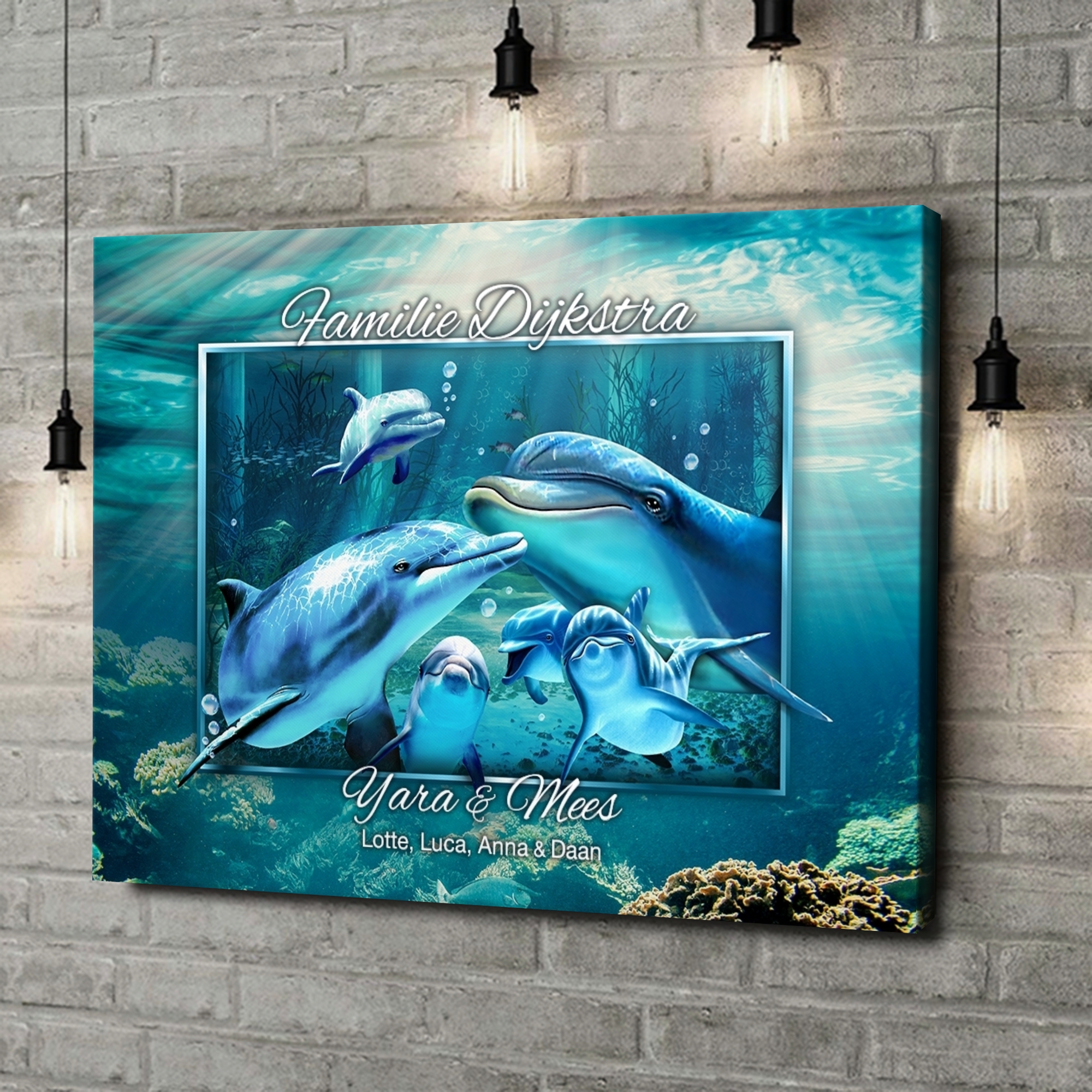 Gepersonaliseerde canvas print Familie dolfijn