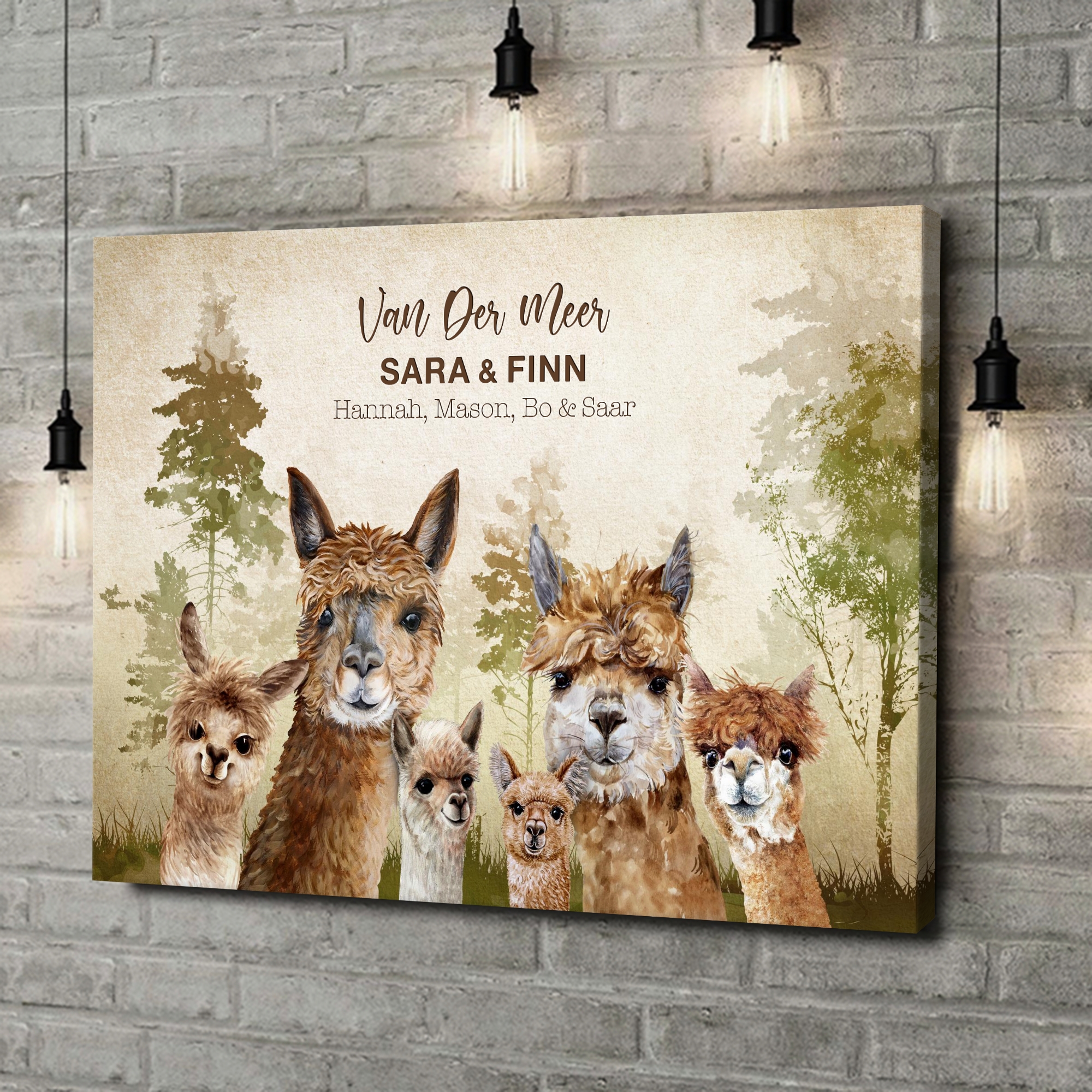 Gepersonaliseerde canvas print Alpaca Familie