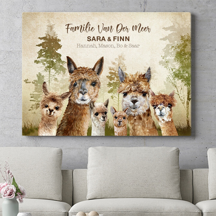 Gepersonaliseerde muurschildering Alpaca Familie