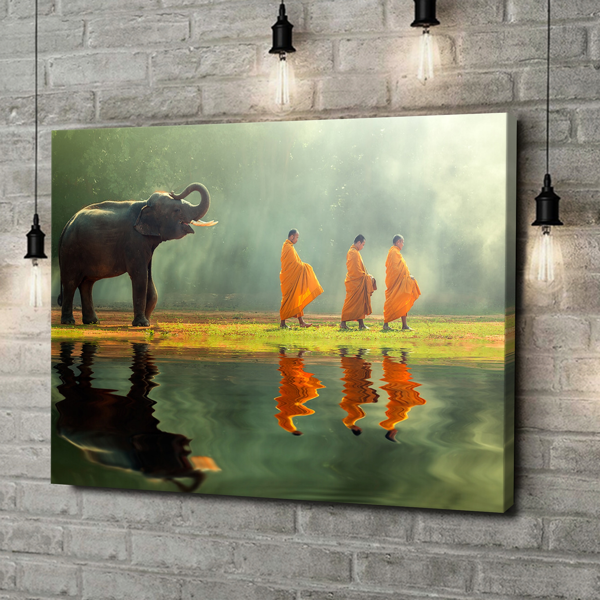 Canvas Cadeau Monniken met olifant