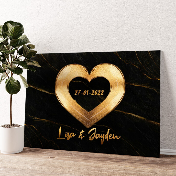 Gepersonaliseerde canvas print Gouden hart van de liefde